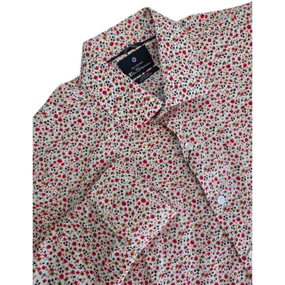 Ben Sherman Men Dress Shirt Slim Fit STRETCH FLORAL PRINT SIZE SMALL 14-15.5 NEW